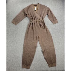 J Crew Jumpsuit Womens XS Metallic Gold Sweater Knit Faux Wrap Holiday Party New